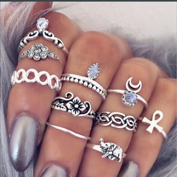 💍Beautiful❤️❤️10 Piece Ring Set💍Silver or Gold💍 - Picture 3 of 3